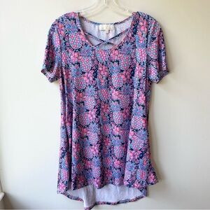 Simply Southern pineapple print crossover neck tunic shirt with pockets